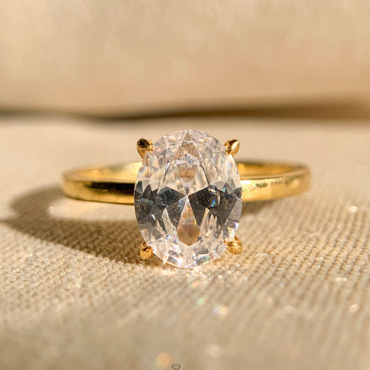 Oval cut solitaire engagement ring in classic white gold setting