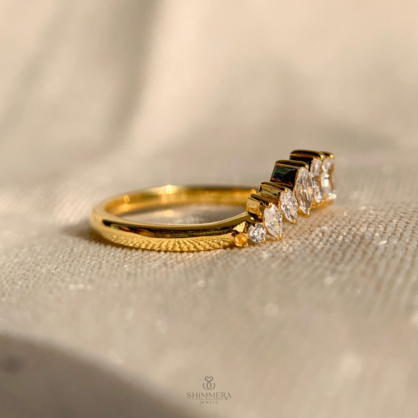 Marquise Shaped Diamond Curved Wedding Ring