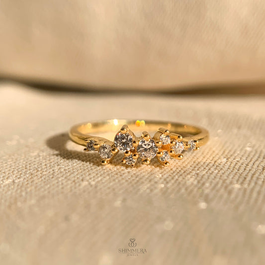 14k Yellow Gold Cluster Diamond Ring