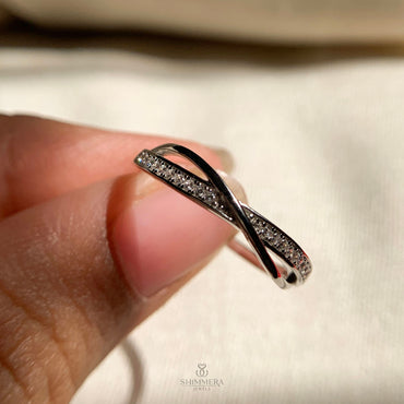 10k Moissanite Diamond Crossover Ring Silver