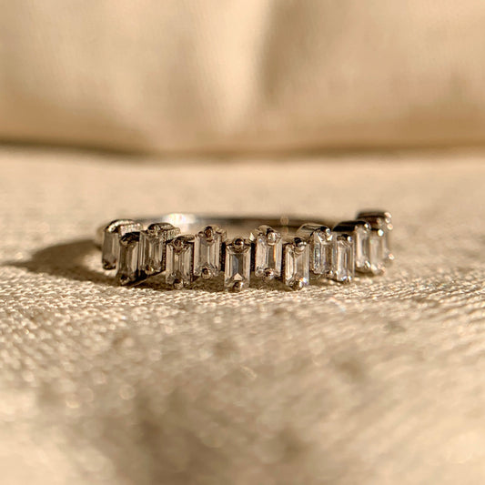 Zig Zag Baguette Cut Diamond Half Eternity Wedding Band in white gold