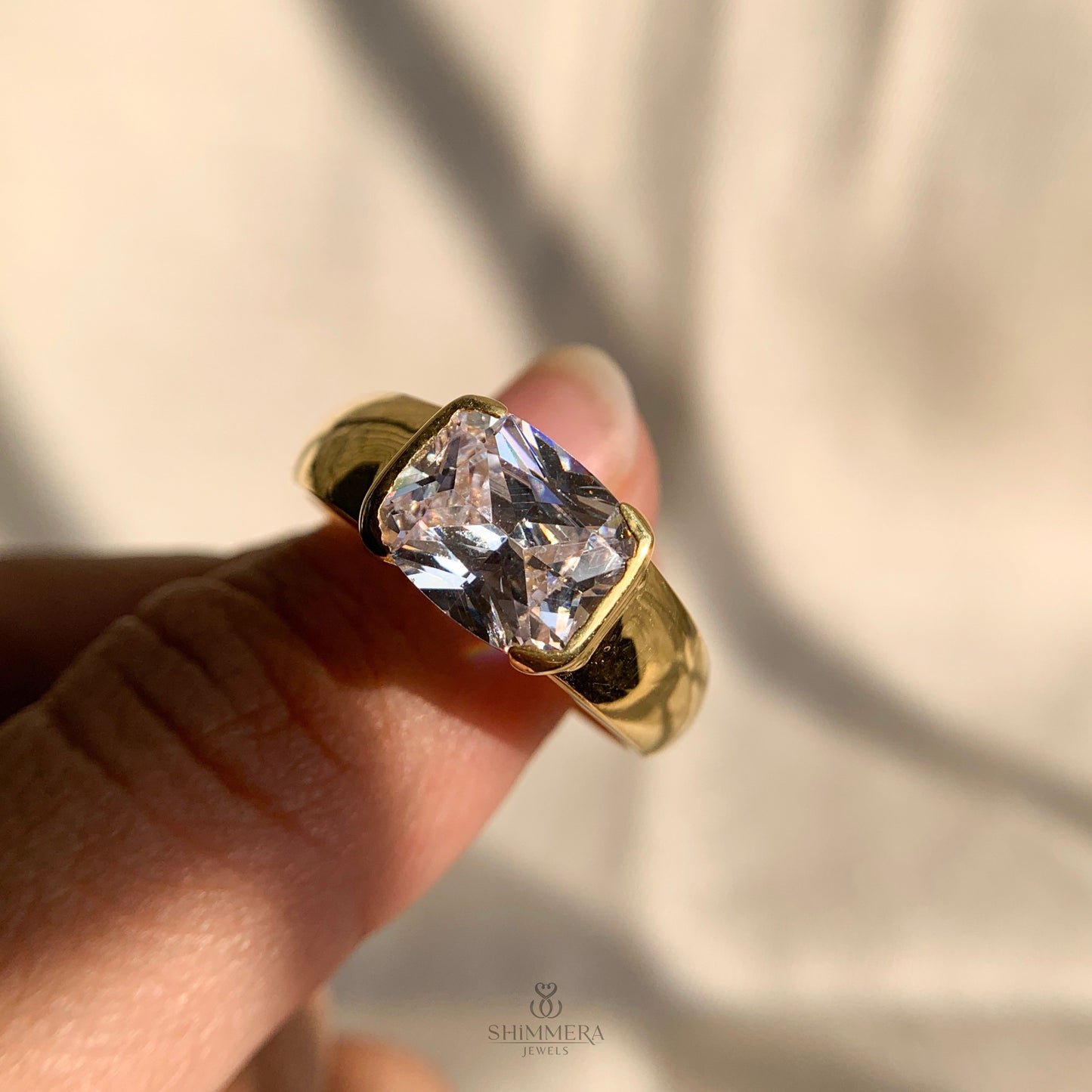 East West Radiant Cut Half Bezel Engagement Ring