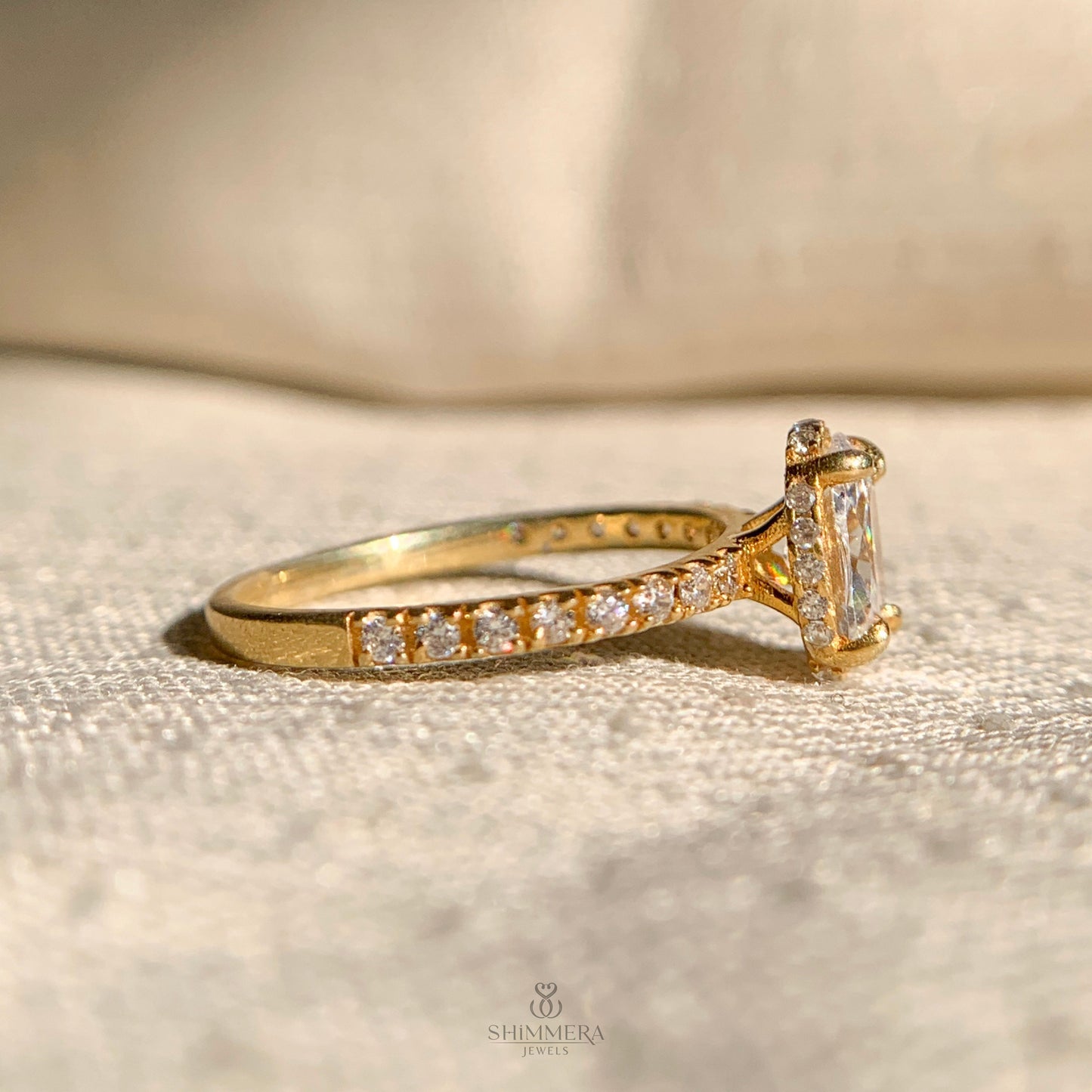 14k Hidden Halo Oval Engagement Ring with Side Stones