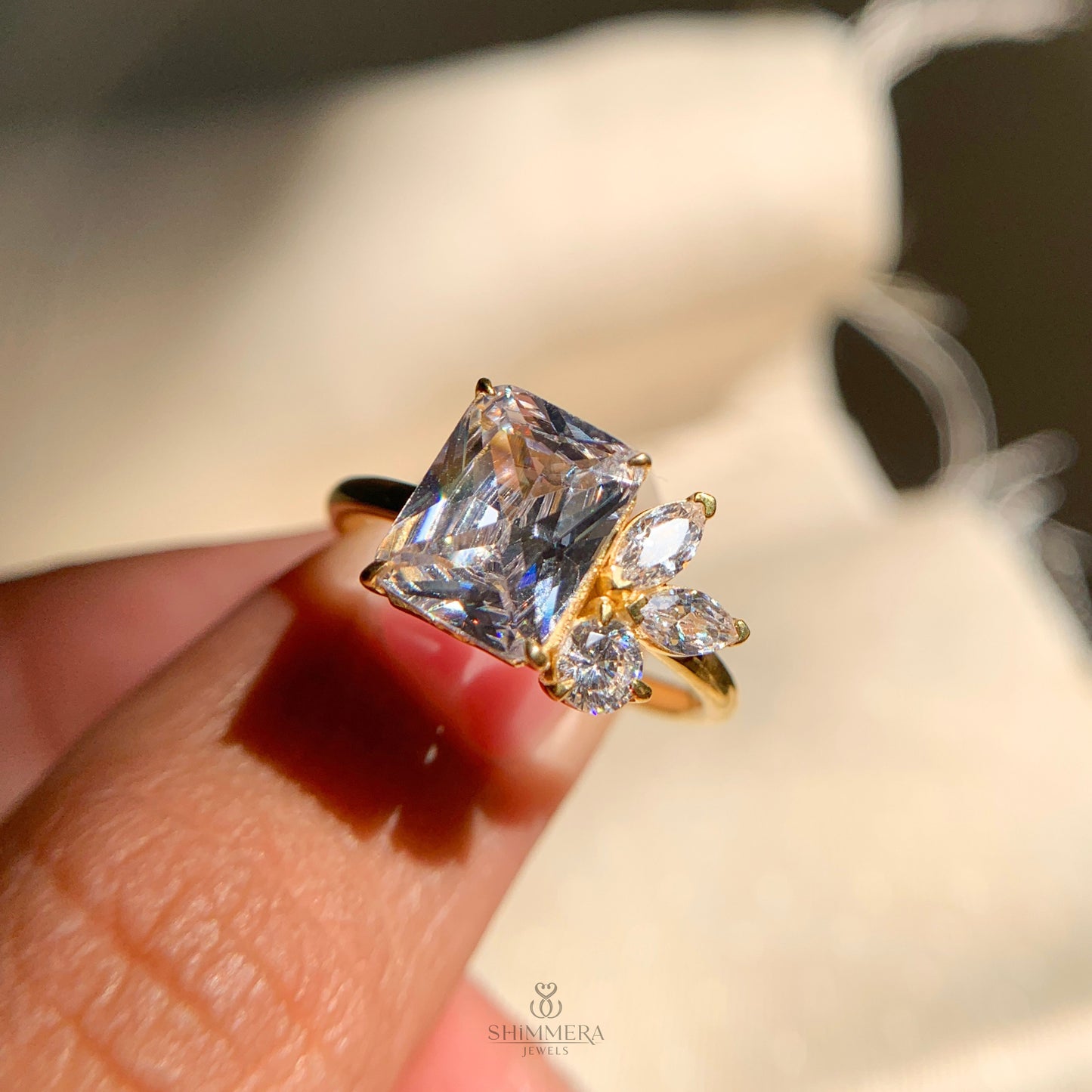 Vintage-inspired emerald cut moissanite ring for proposal