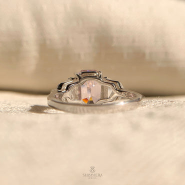 "Three Stone Engagement Ring with emerald center and Cadillac cut side stones"