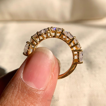 Elegant heart cut moissanite halfway wedding ring in white gold