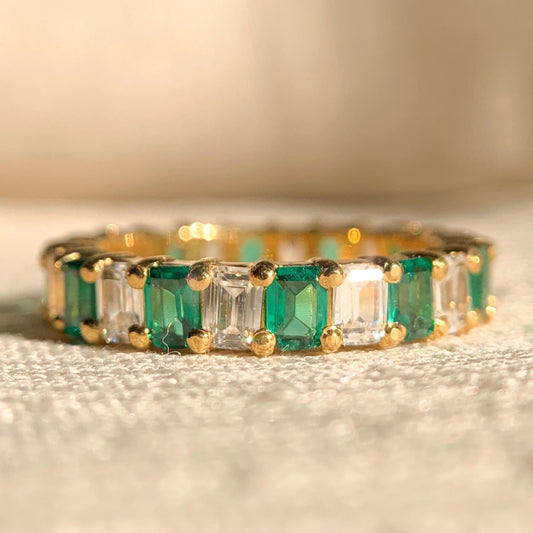 Elegant silver emerald cut diamond band ring for women