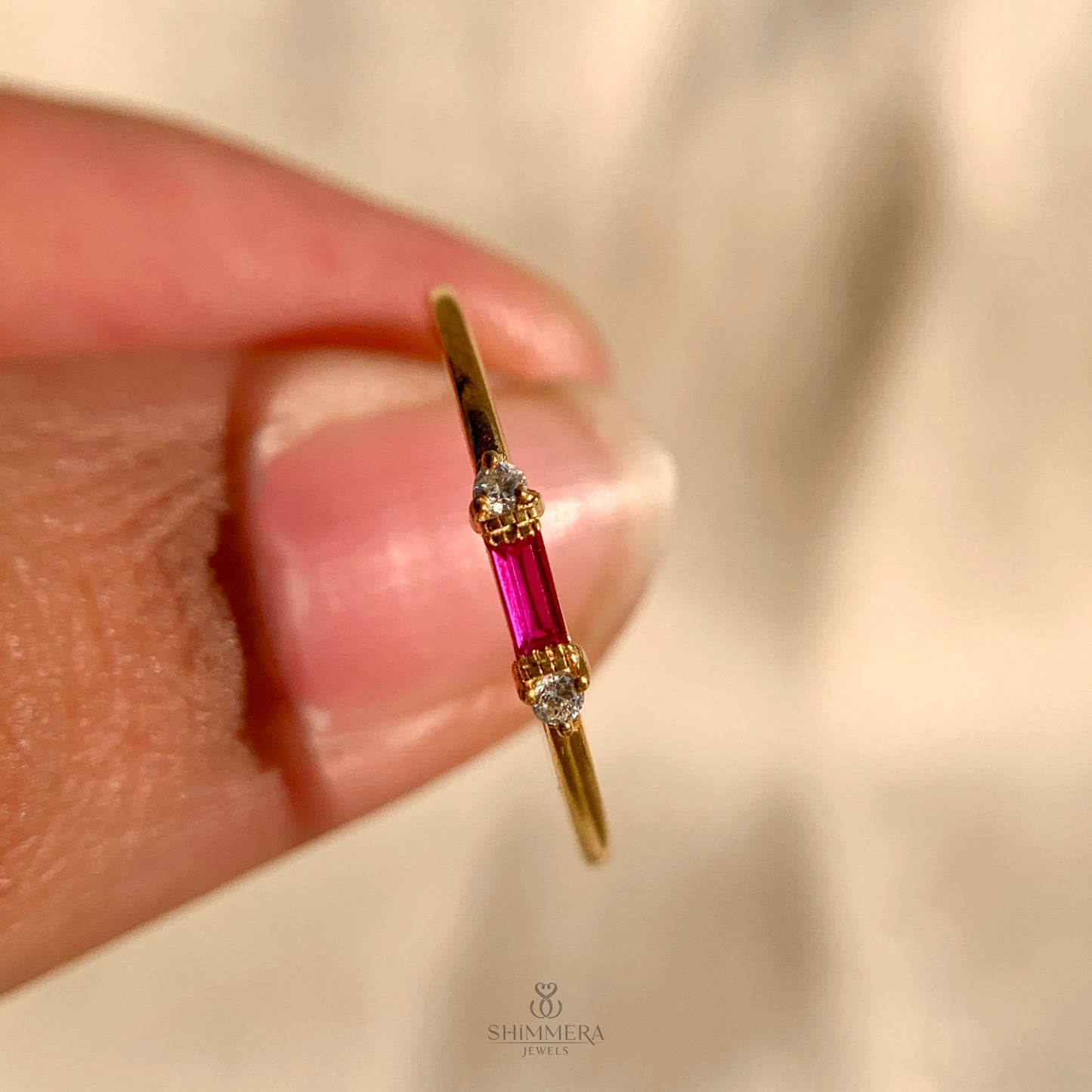 Baguette Shape Stackable Birthstone Rings