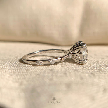 “Elegant cushion cut diamond ring with secure double claw prongs”