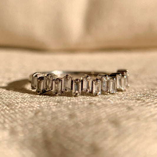 Classic gold wedding band with baguette diamonds for couples