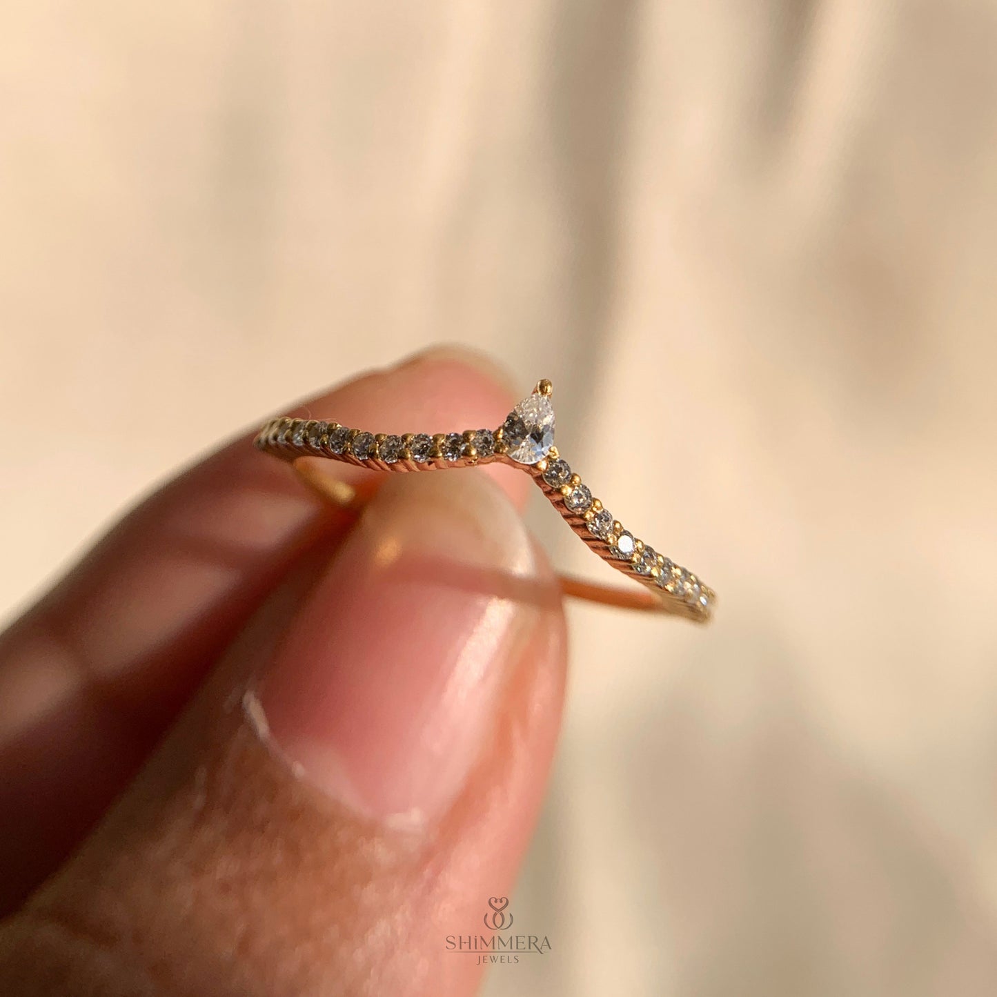 Chevron Wedding Band With Engagement Ring