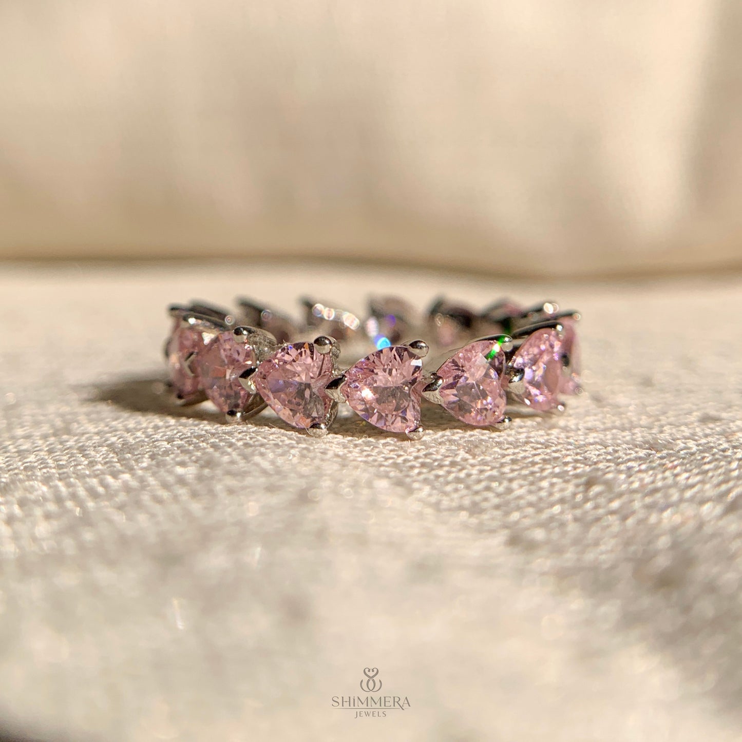Heart-shaped pink diamond eternity ring for women – romantic anniversary band
