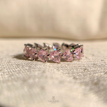 Heart-shaped pink diamond eternity ring for women – romantic anniversary band