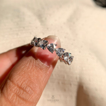 "Elegant heart design white gold diamond band ring"