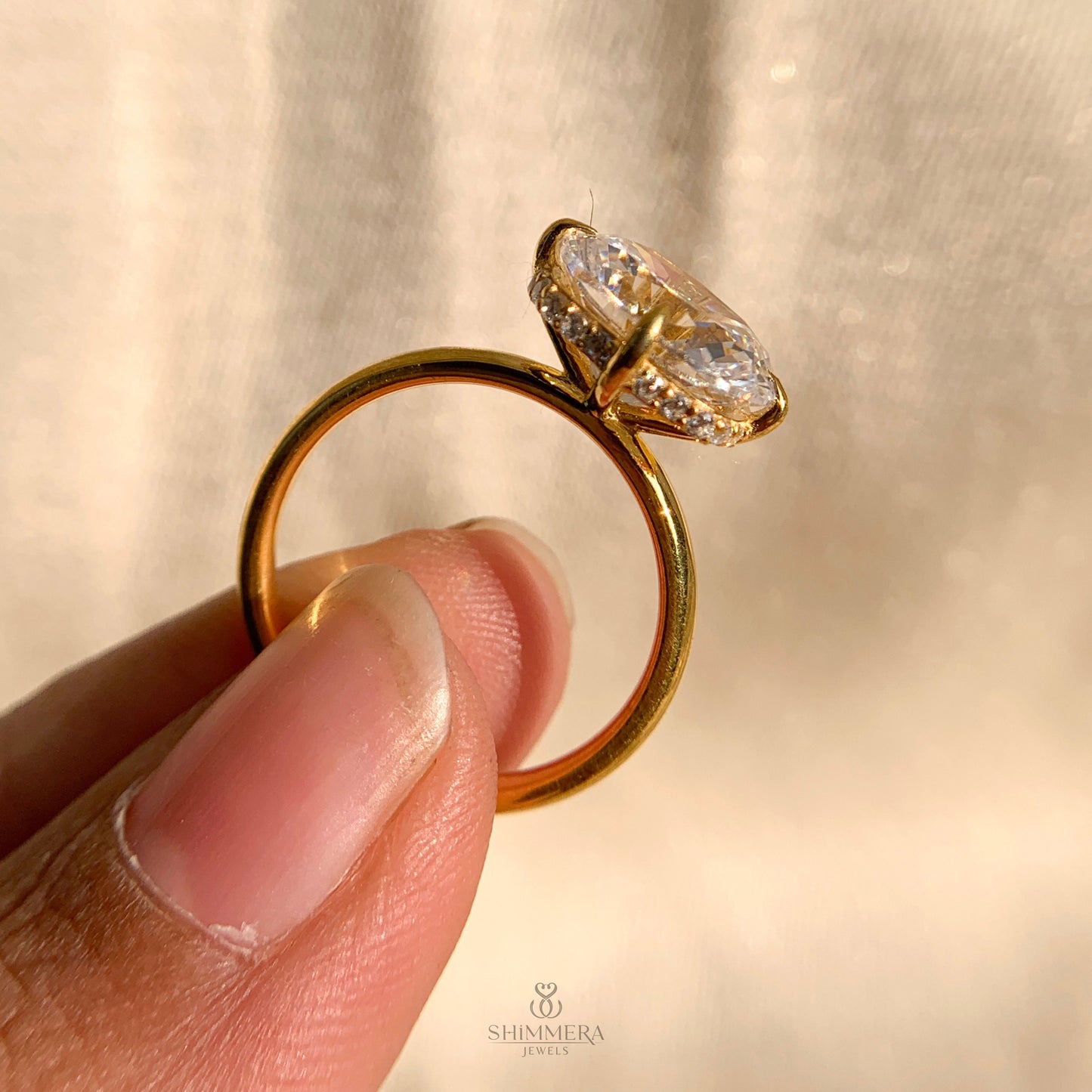 Cushion Cut Hidden Halo Engagement Ring