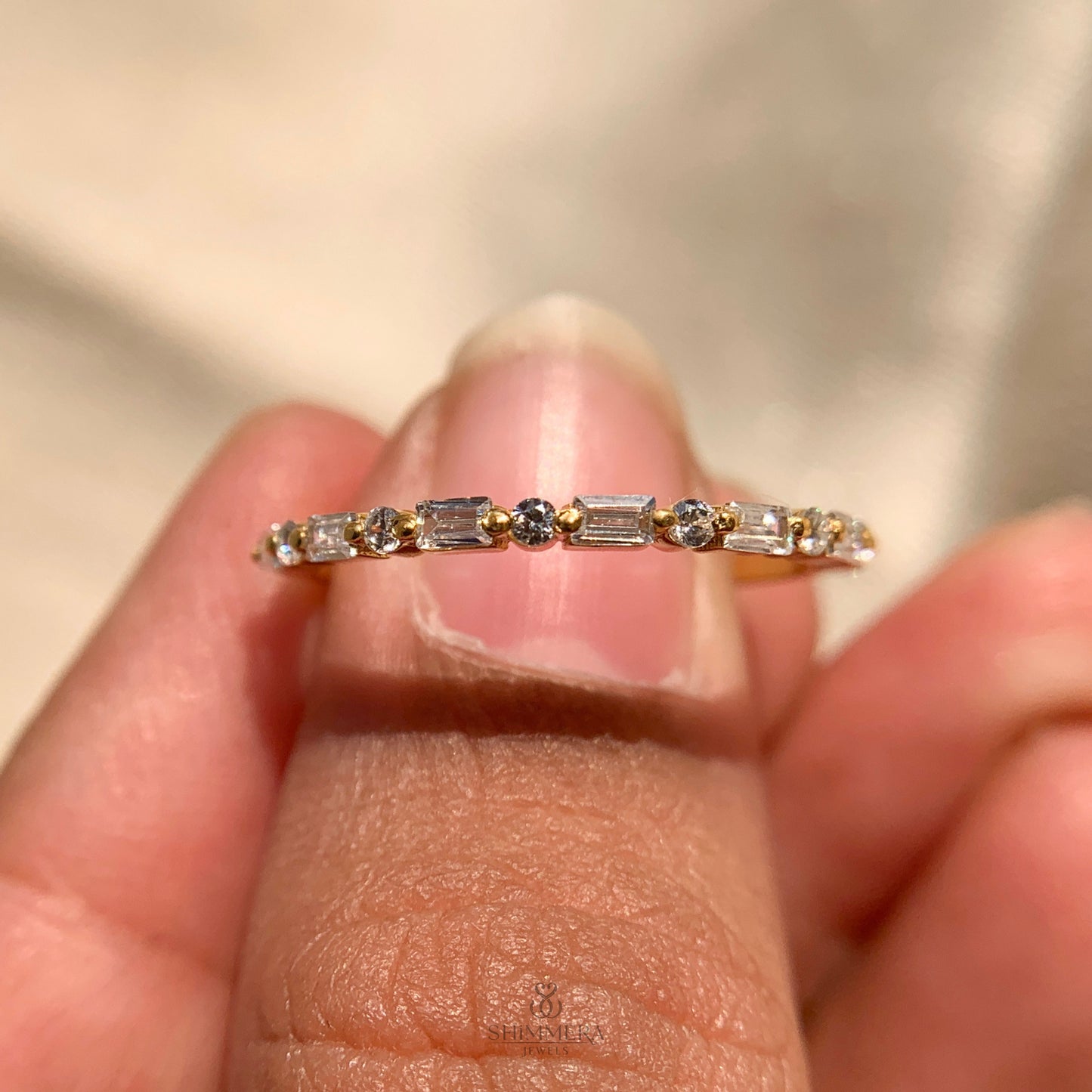 East West Baguette And Round Diamond Band In Gold