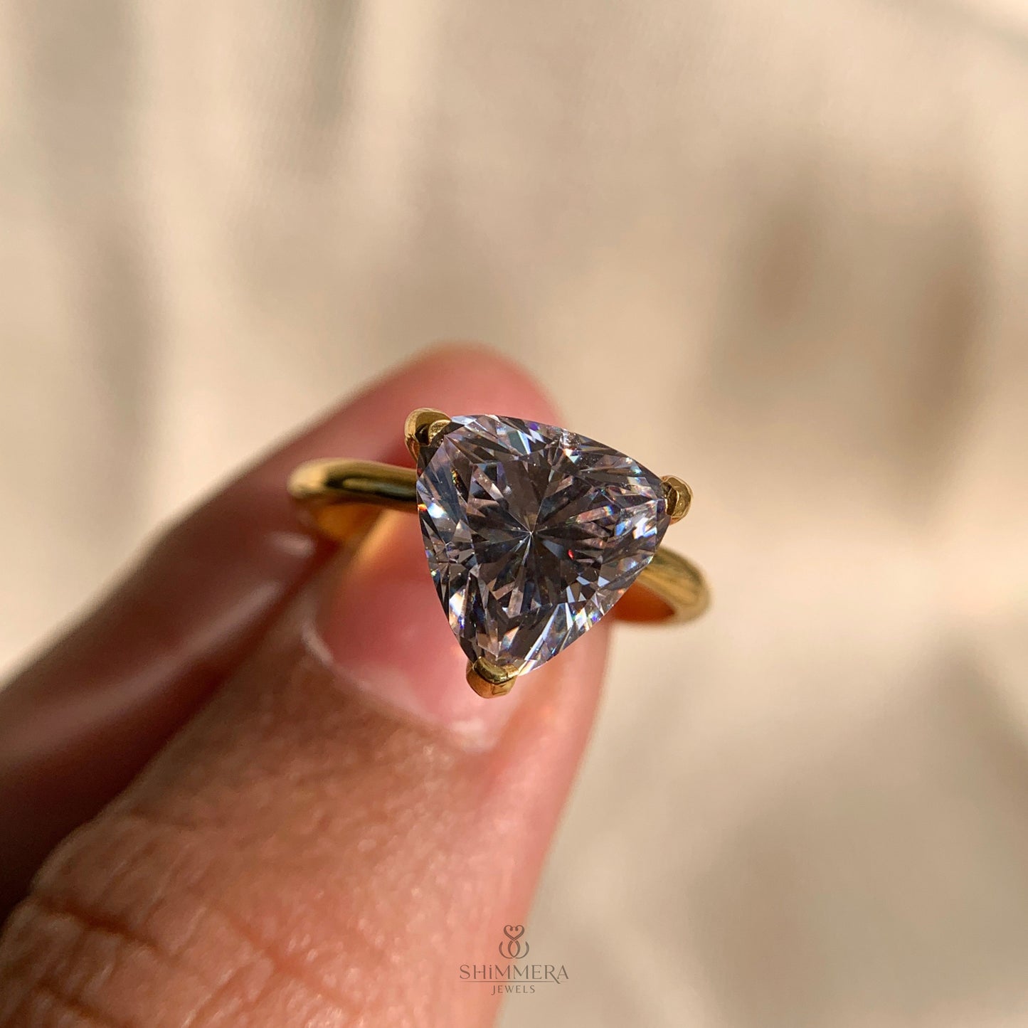 14k Solid Gold Trillion Cut Engagement Ring