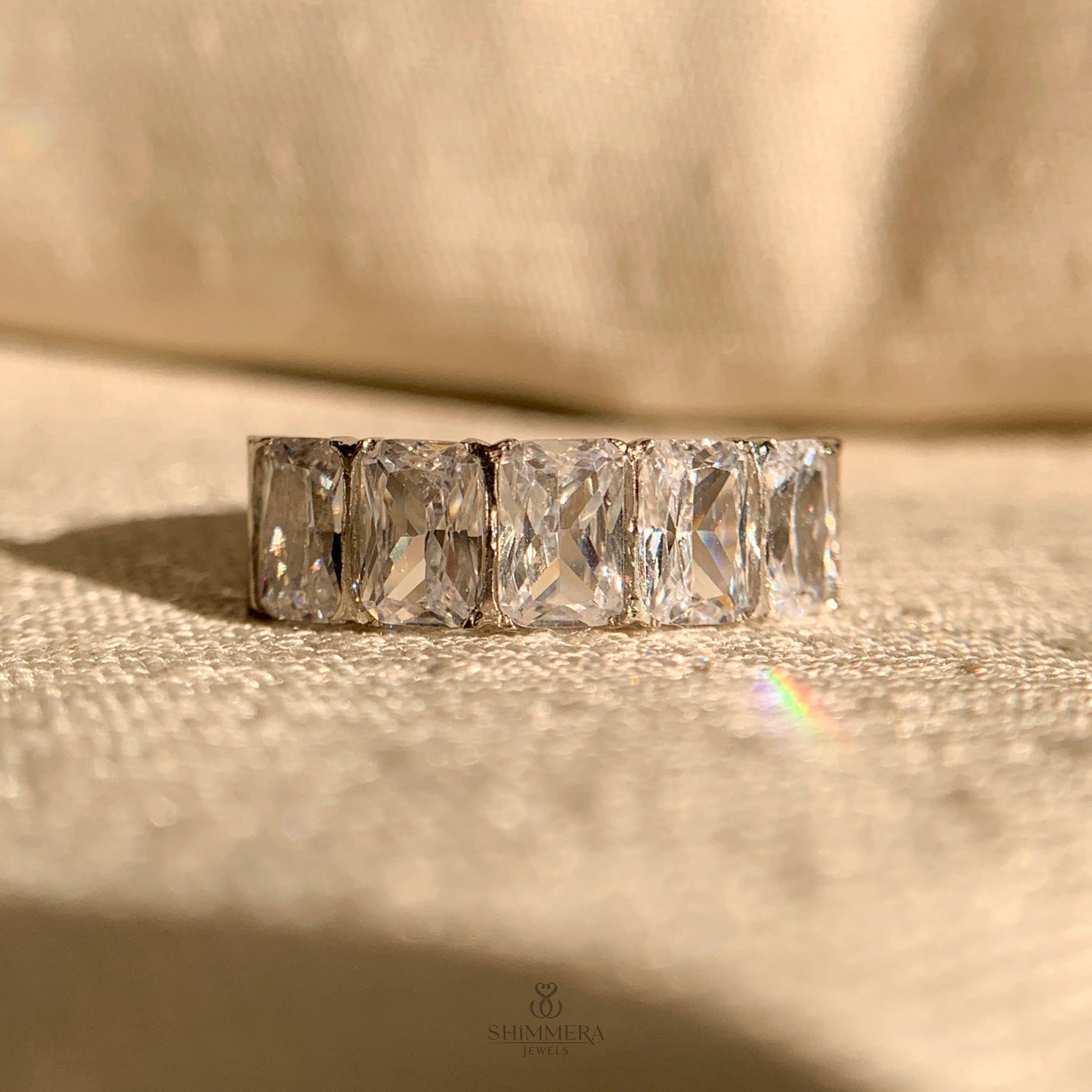 Emerald Cut Scalloped Half Eternity Band