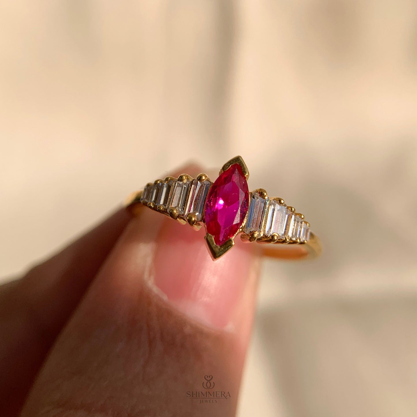 14k Gold Marquise With Baguette Accent Stones Engagement Ring