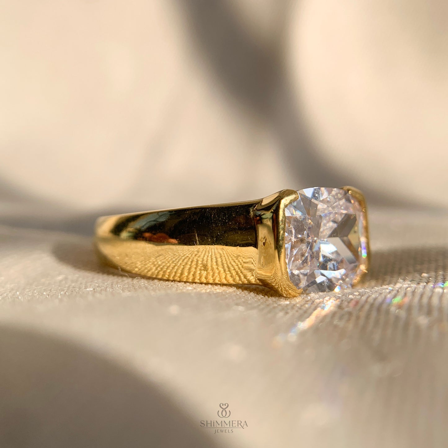 East West Radiant Cut Half Bezel Engagement Ring