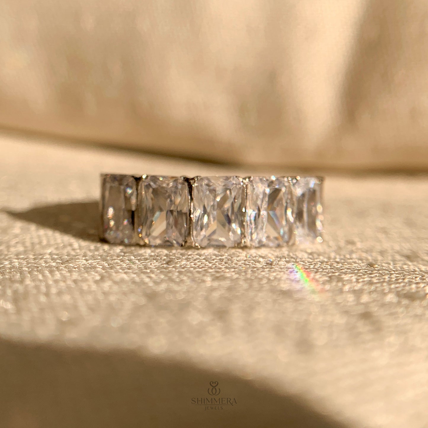 Emerald Cut Scalloped Half Eternity Band