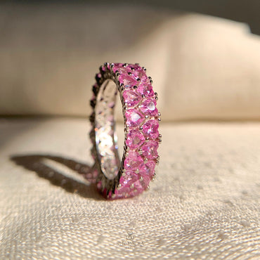 Delicate band with pink heart shaped diamonds for women
