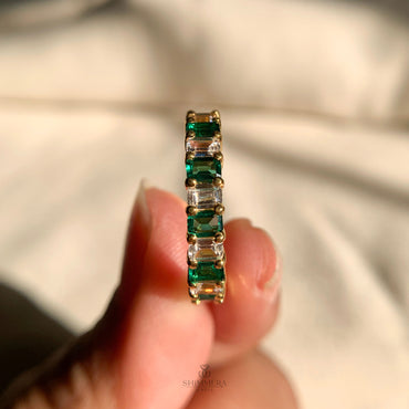 Classic emerald cut diamond band in silver setting