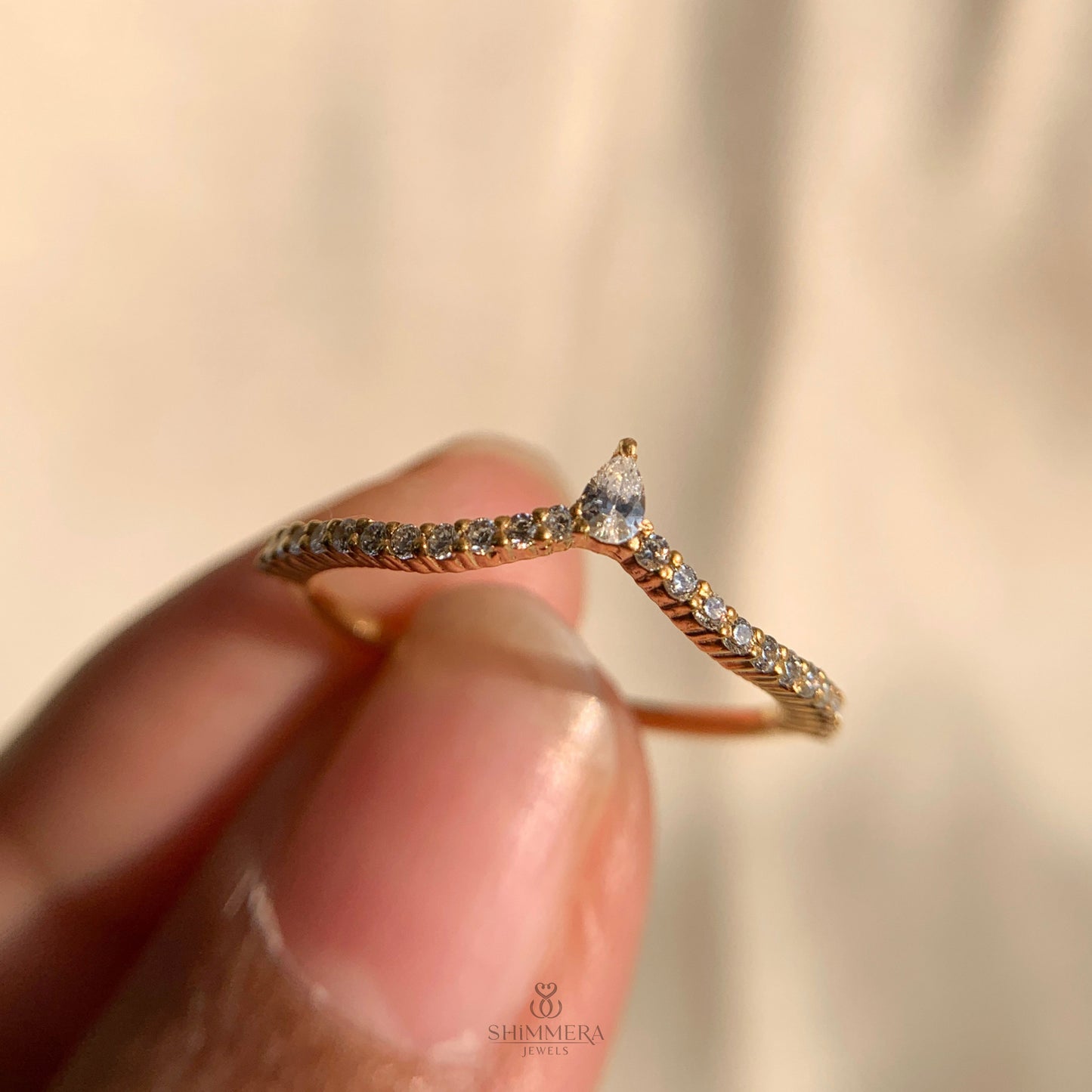 Chevron Wedding Band With Engagement Ring