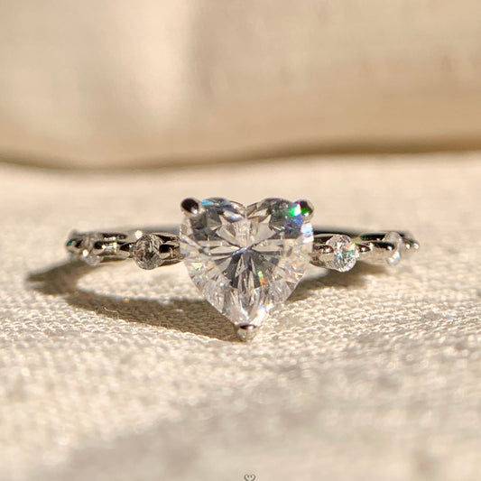 “925 sterling silver heart shaped diamond engagement ring for women”
