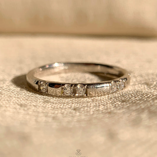 Round and Baguette Diamond Half Eternity Ring in 18k White Gold