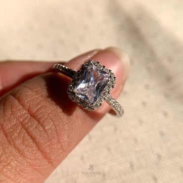 "Elegant 1 carat radiant cut halo engagement ring for women"