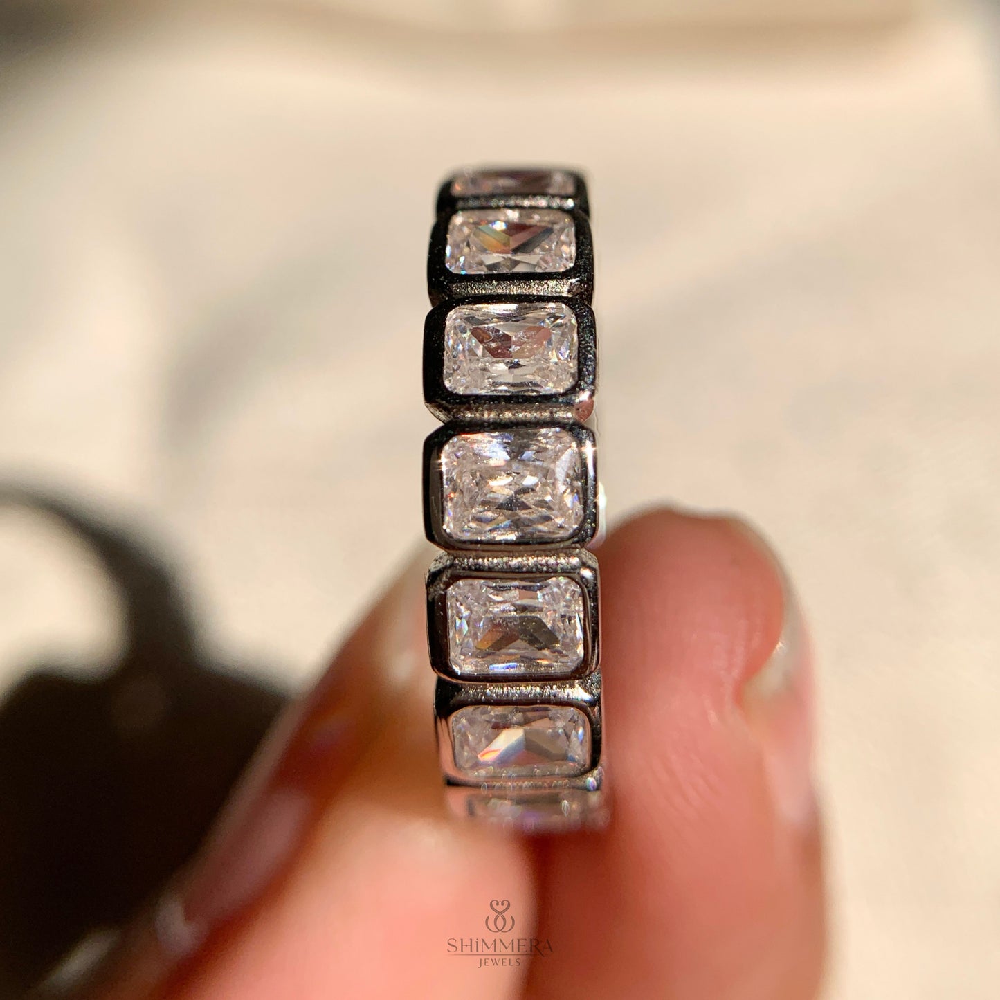 Radiant Cut Bezel Set Wedding Band