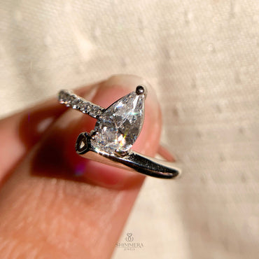 "Elegant pear cut diamond solitaire engagement ring for women"