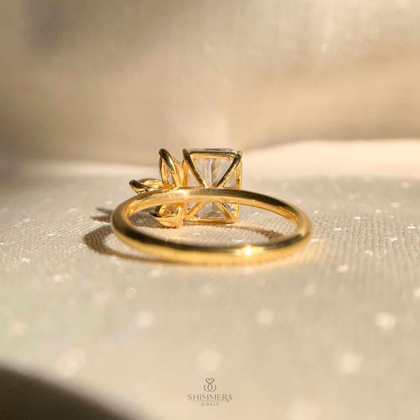 Sparkling emerald cut moissanite solitaire ring for modern brides