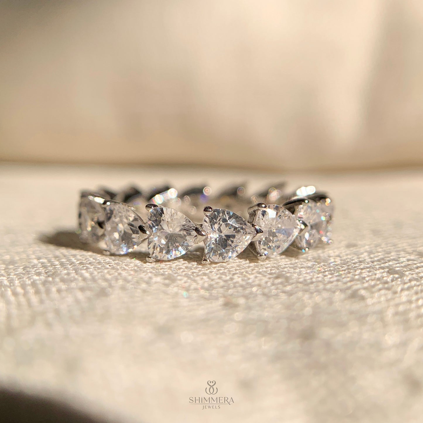 Elegant heart shaped moissanite diamond band for engagement or stacking