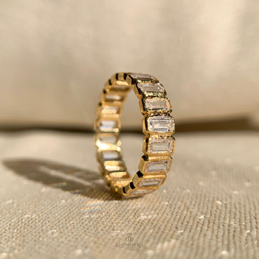 10k Emerald Diamond Shape Eternity Band For Women