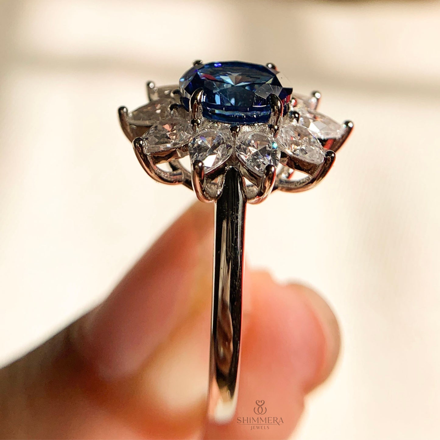 10k Oval Cut Engagement Rings with Blue Sapphires and White Pear