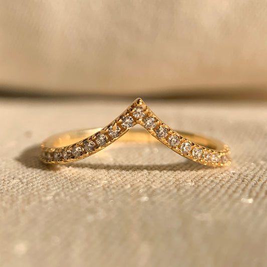Yellow gold chevron diamond ring with minimalist V-shaped design