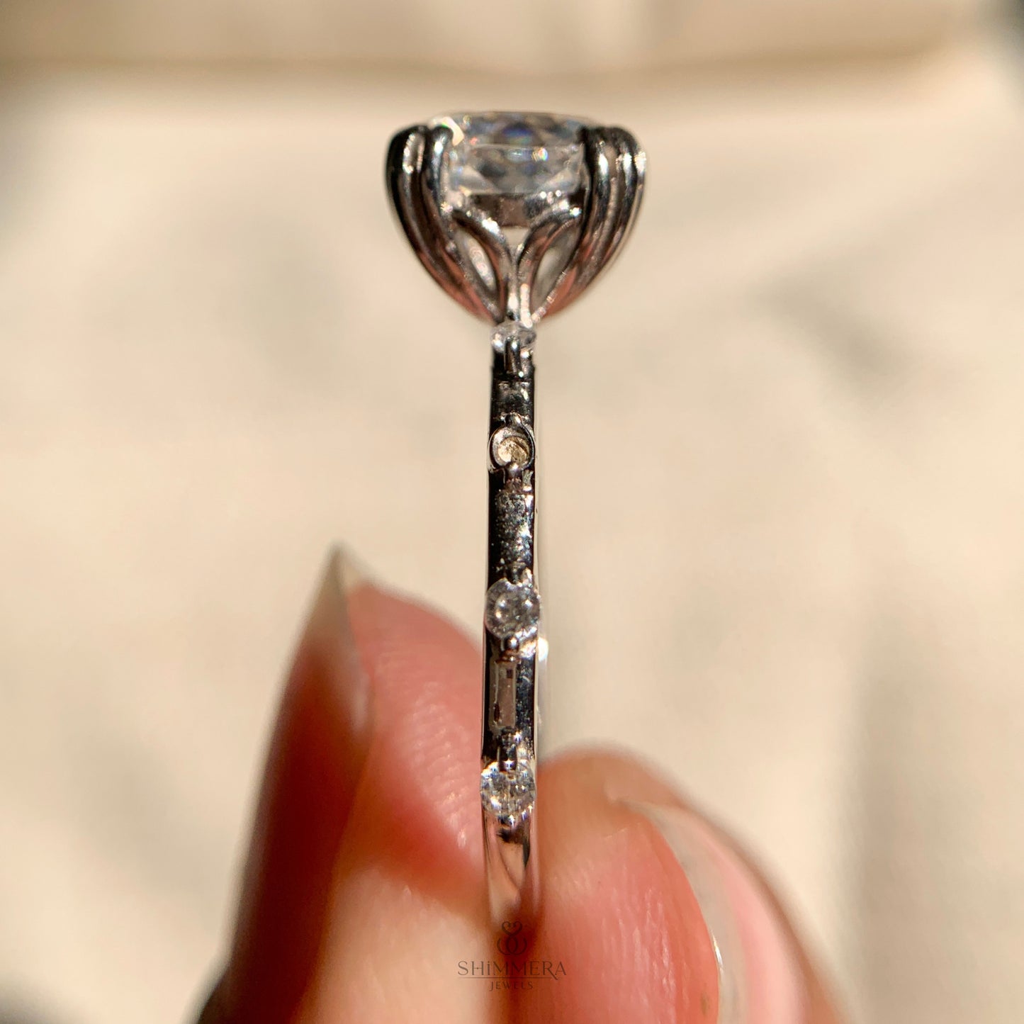 Vintage old European cut diamond engagement ring in white gold