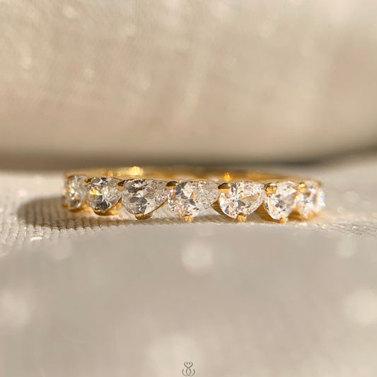 Cross pear cut full diamond eternity band in white gold for women