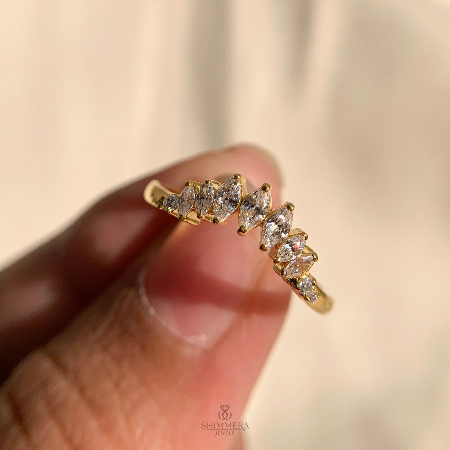 Marquise Shaped Diamond Curved Wedding Ring