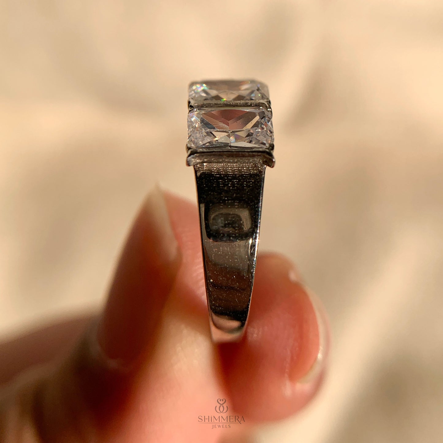 Emerald Cut Scalloped Half Eternity Band