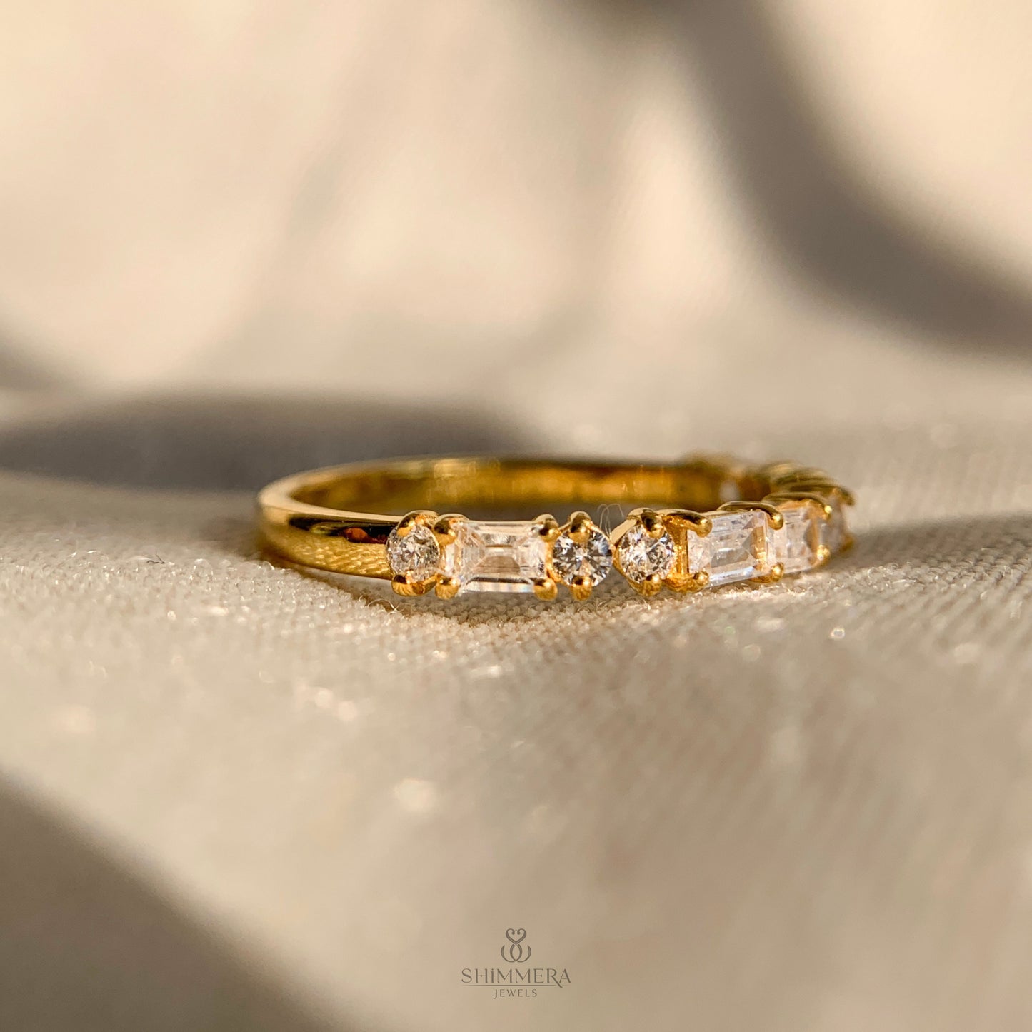 Baguette And Round Diamond Half Eternity Band