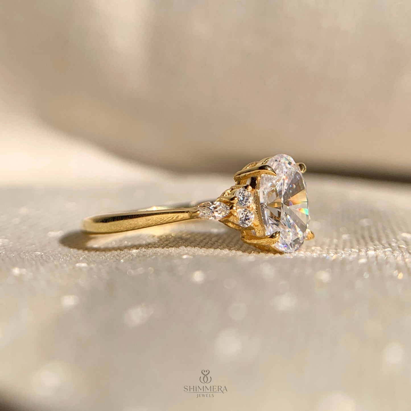 Elegant oval cut side stones engagement ring for women