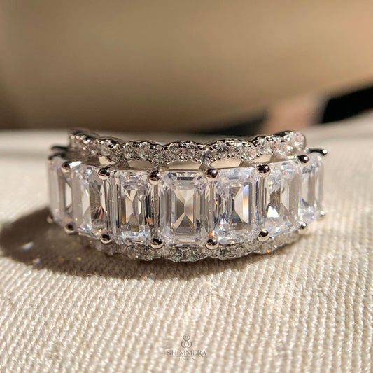 Radiant and Round Moissanite Half Eternity Band