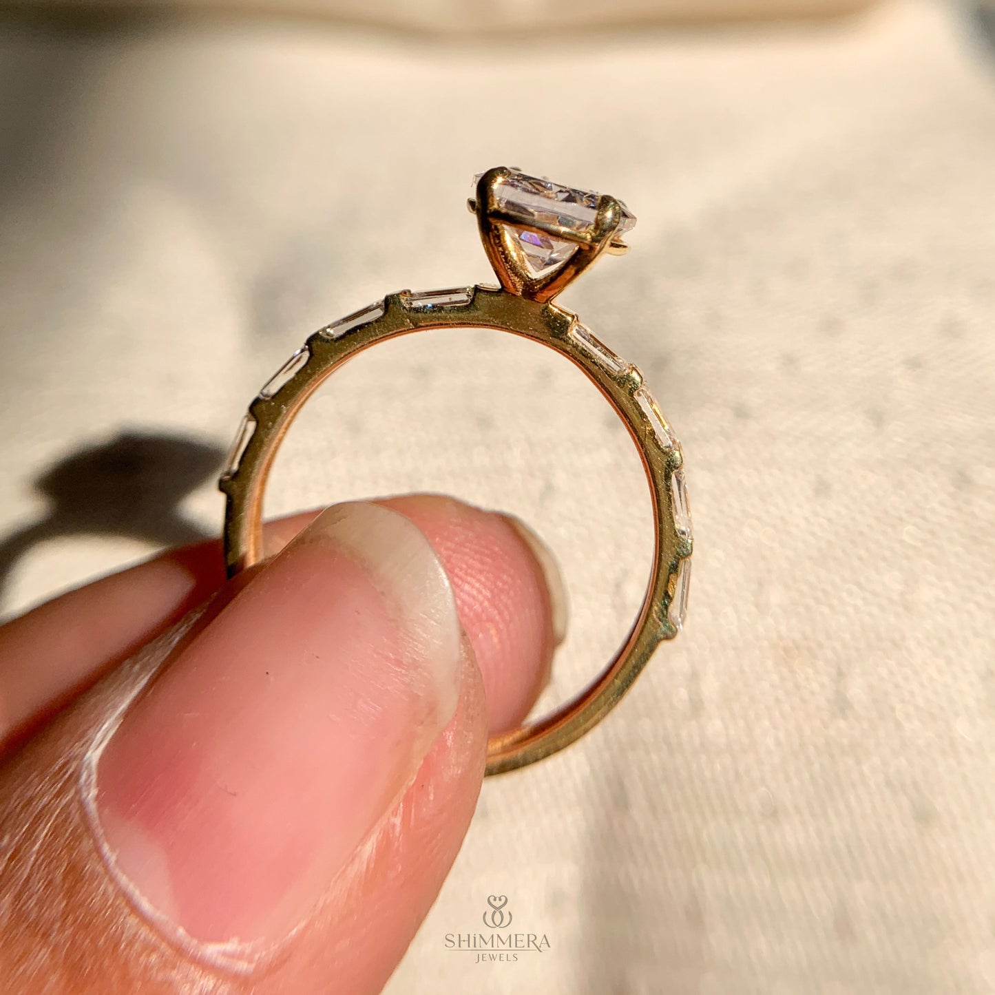 Luxury oval moissanite and side stone engagement ring for women