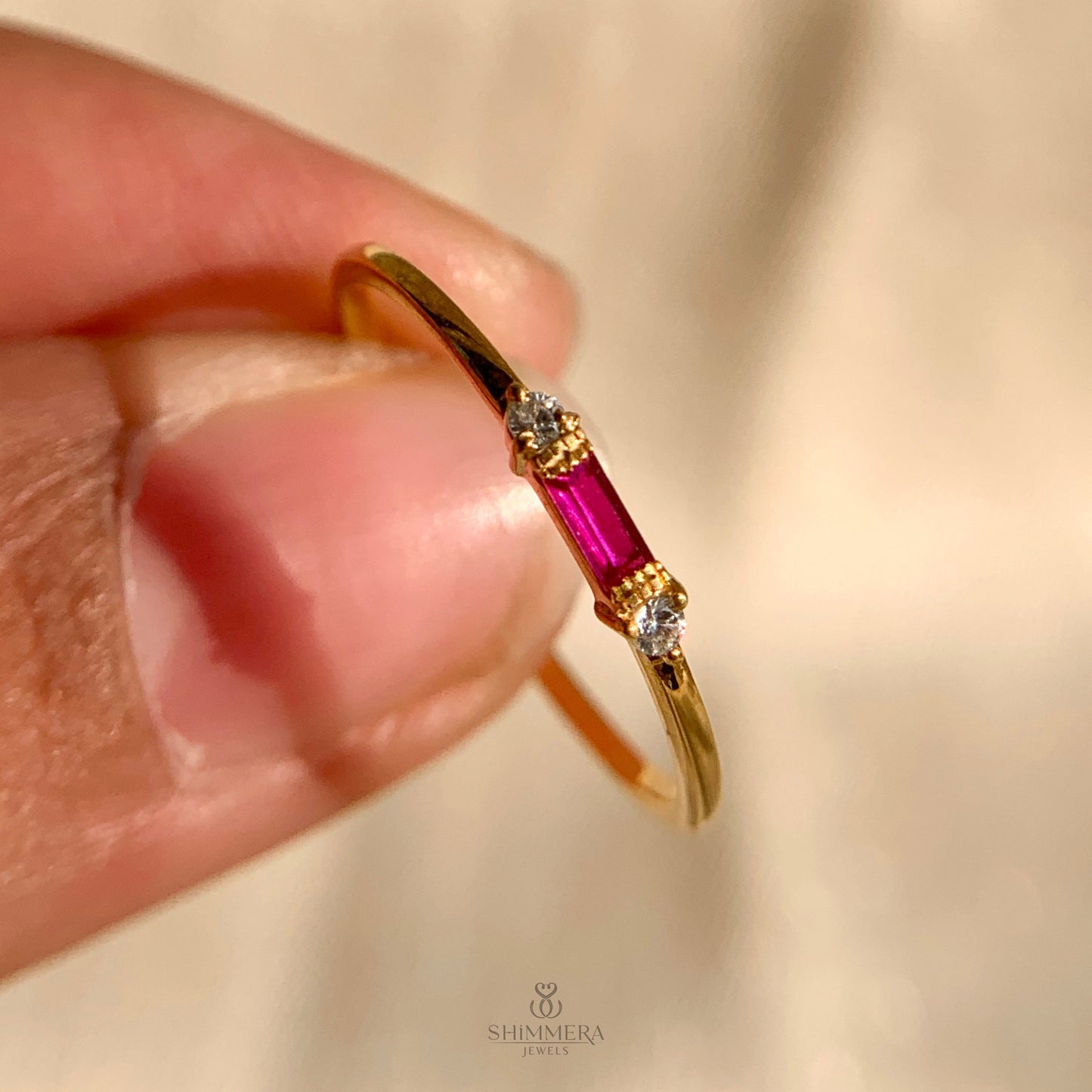 Baguette Shape Stackable Birthstone Rings