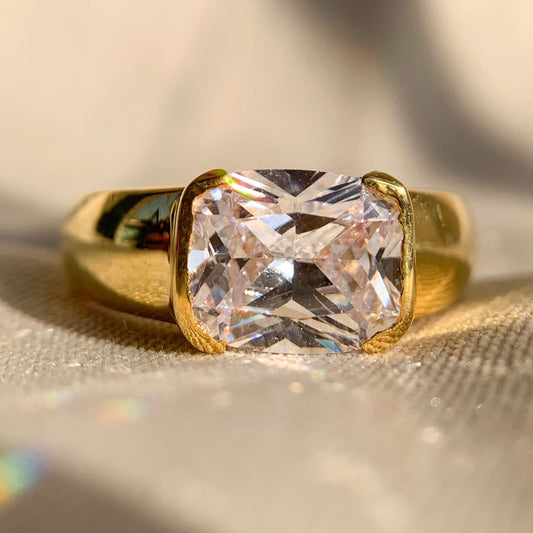 East West Radiant Cut Half Bezel Engagement Ring