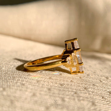 Elegant marquise cut diamond wedding ring in 14k yellow gold