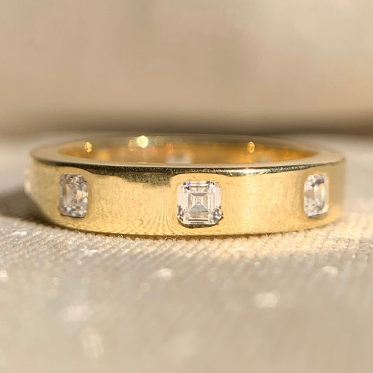 Asscher cut diamond eternity wedding band in white gold